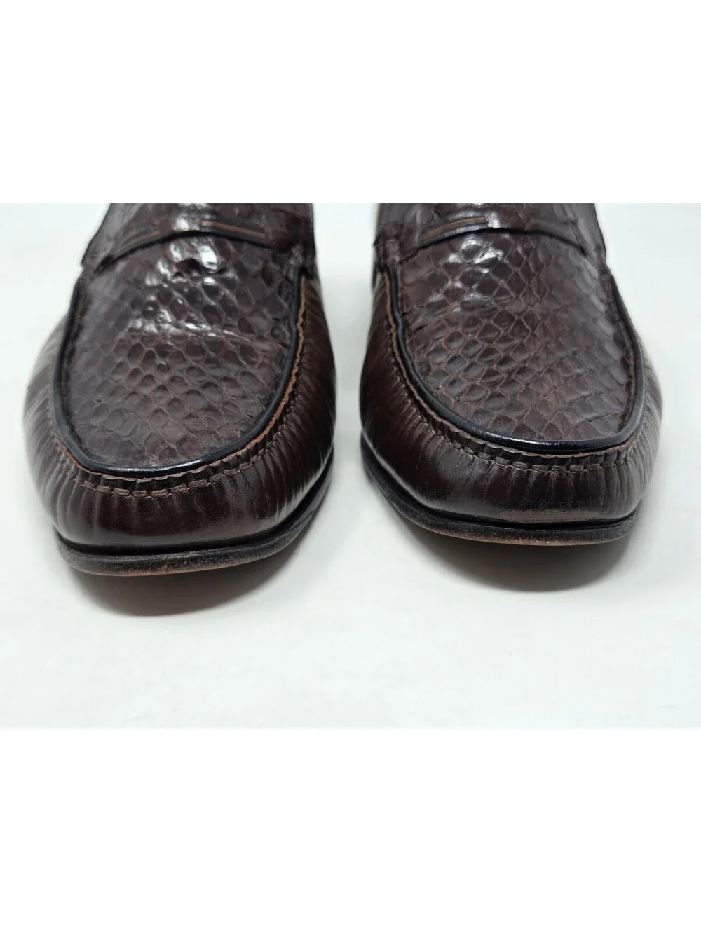 Bally Franco 2 Brown Leather Loafers Snake Skin Mens 7 Wide